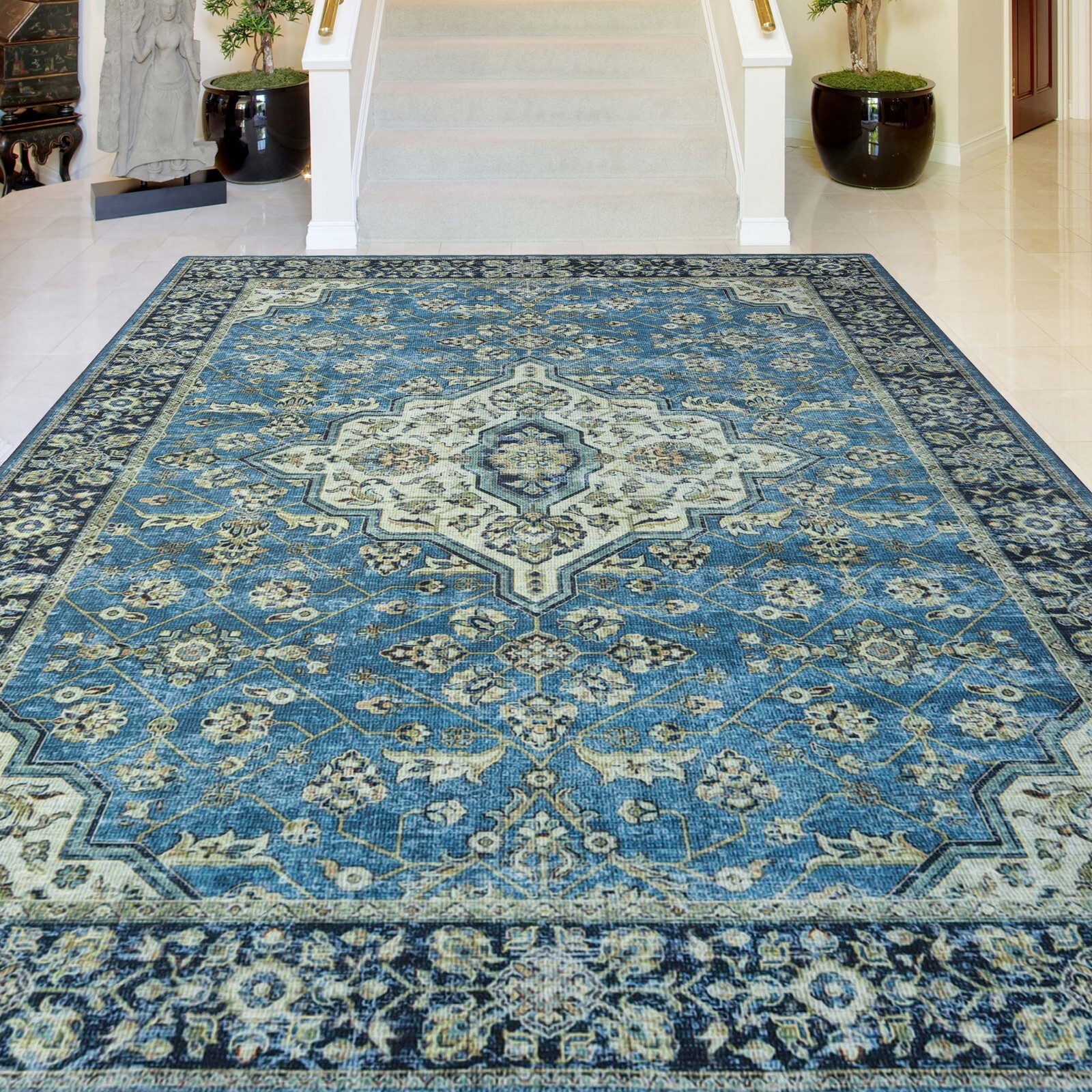 Jay Damask Medallion Geometric Durable Runner ‎Stain Resistant Indoor Area Rug