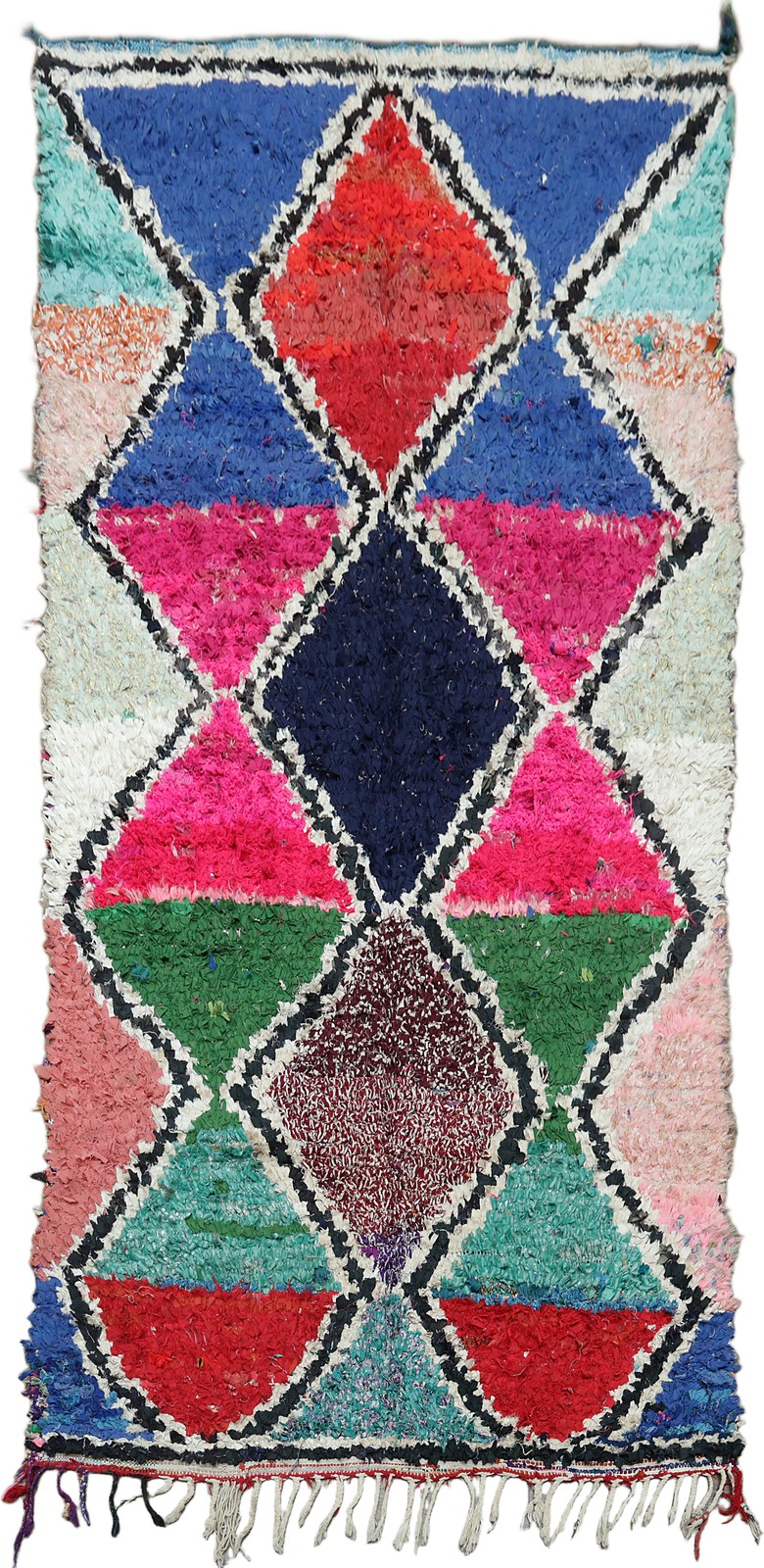 Vibrant Color Eclectic Diamond Patterned Moroccan Hand-Knotted Wool Area Rug 5×9