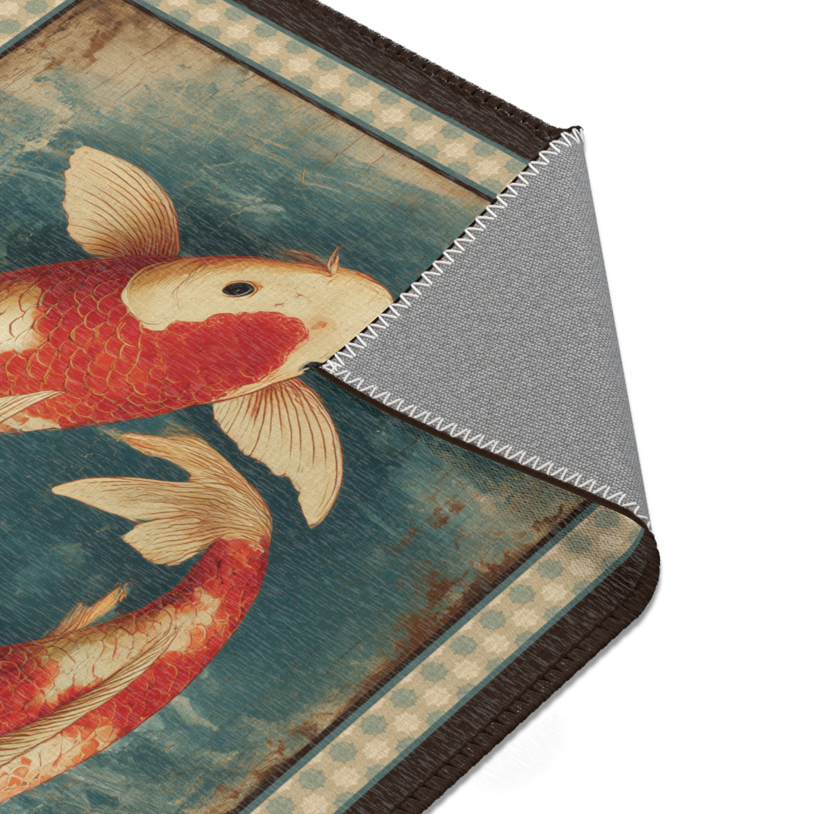 Japanese Koi Fish Area Rug, Vintage Style Yin Yang Carp Carpet