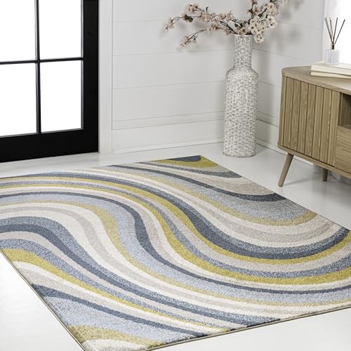 DZC100C-4 Flow Abstract Swirl Blue/Mustard/Gray 4 ft. x 6 ft. Area Rug