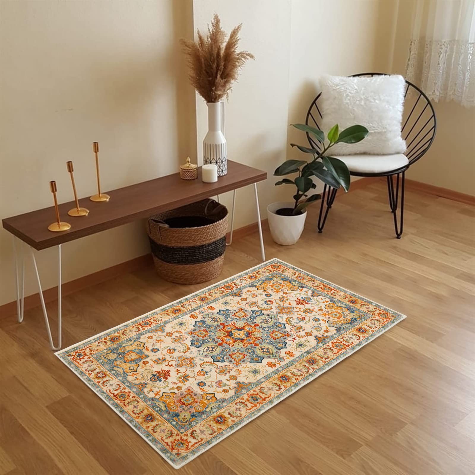 COMSLE Boho Area Rug, 2 x 3 Ft 2′ x 3′ (Rectangular), Terracotta/Royal Blue-1