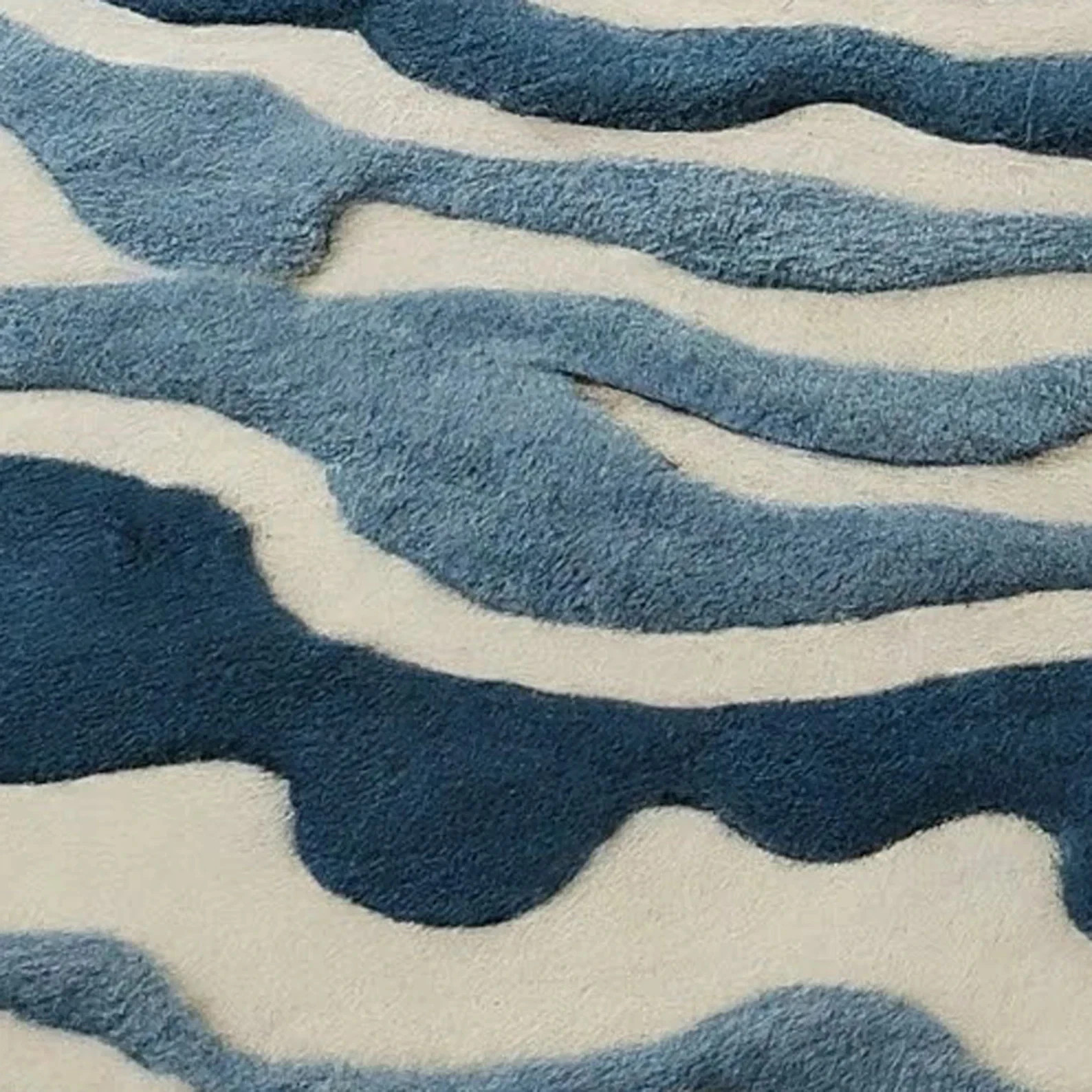 Hand-Tufted Wool Rug: Blue Sea Wave Design, Beach House Decor