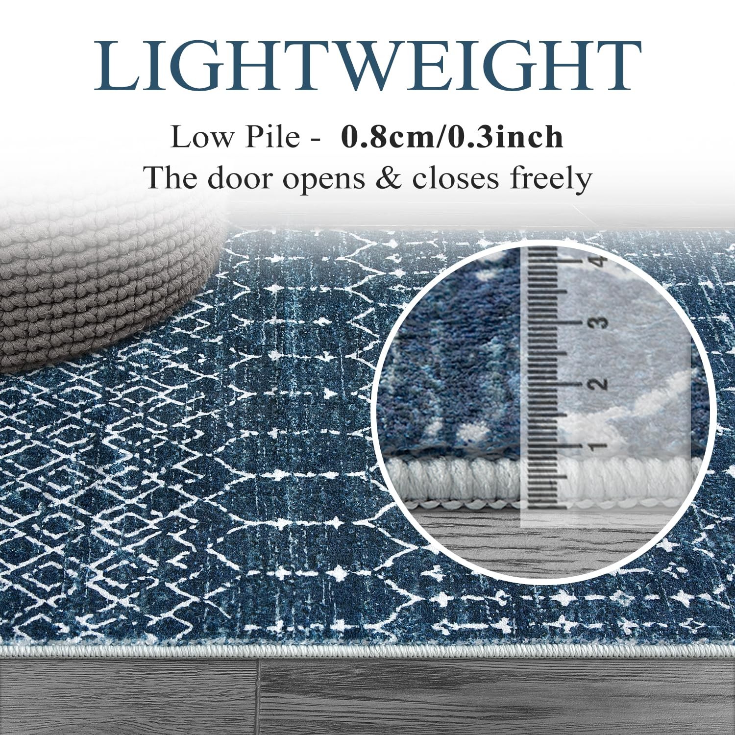 Moroccan Blue 3×5 FT Washable Soft Area Rug NonSlip Floor Mat Indoor Entry