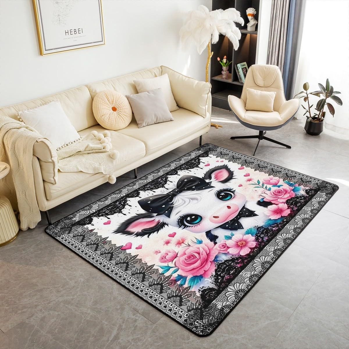 Kids Cute Highland Cow Living Room Rugs Area Rug 5×7 Cartoon Highland Cattle …