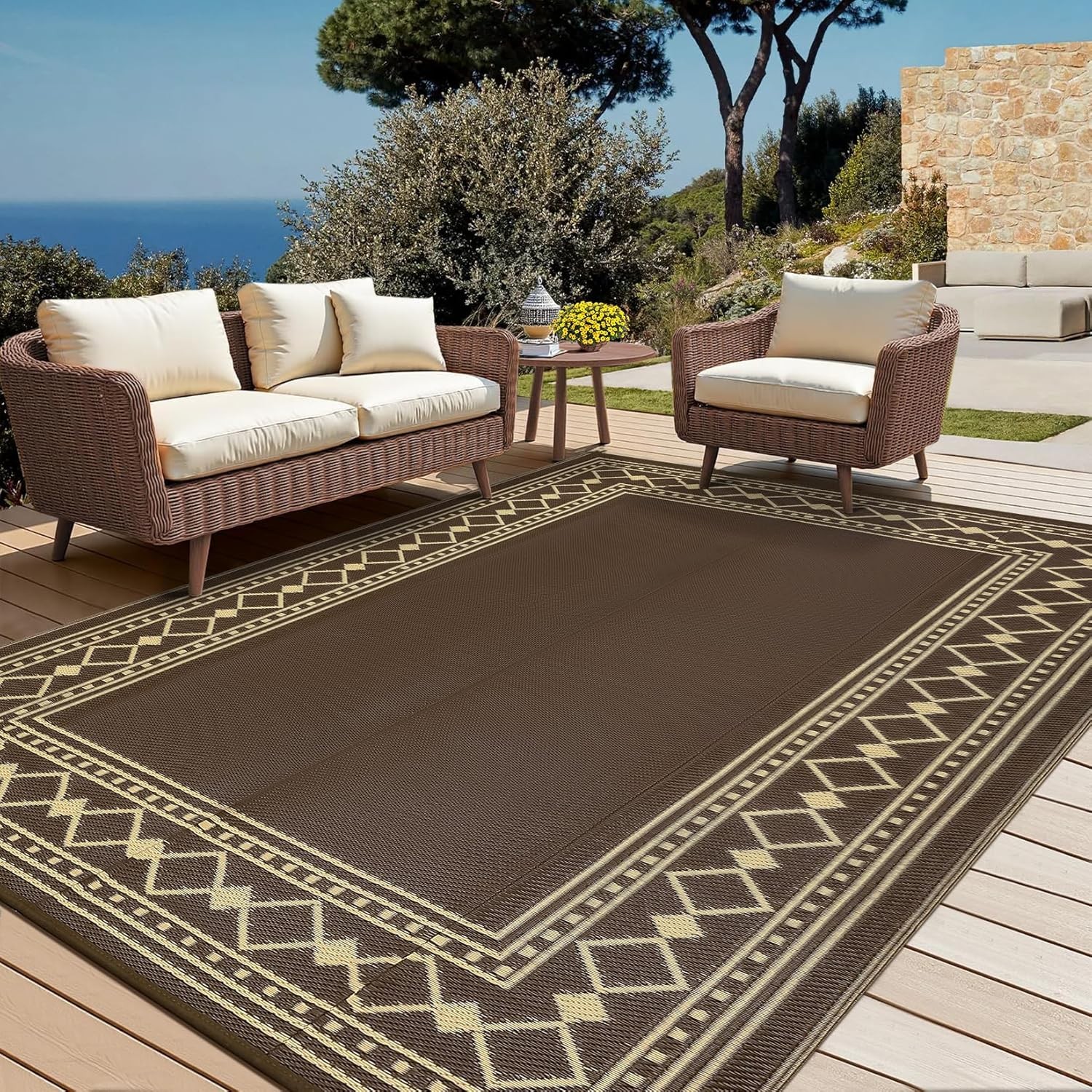 Outdoor rug Reversible patio Plastic Straw mat RV Camping Picnic Balcony Deck