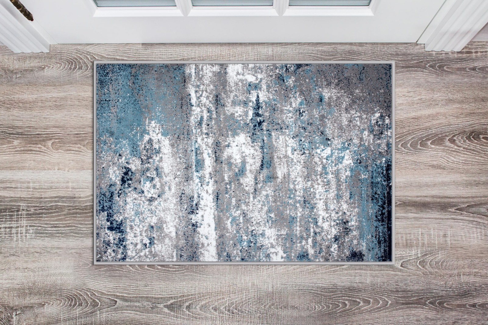 Modern Distressed Blue Abstract Accent Rug Bohemian Inspired Watercolor for E…