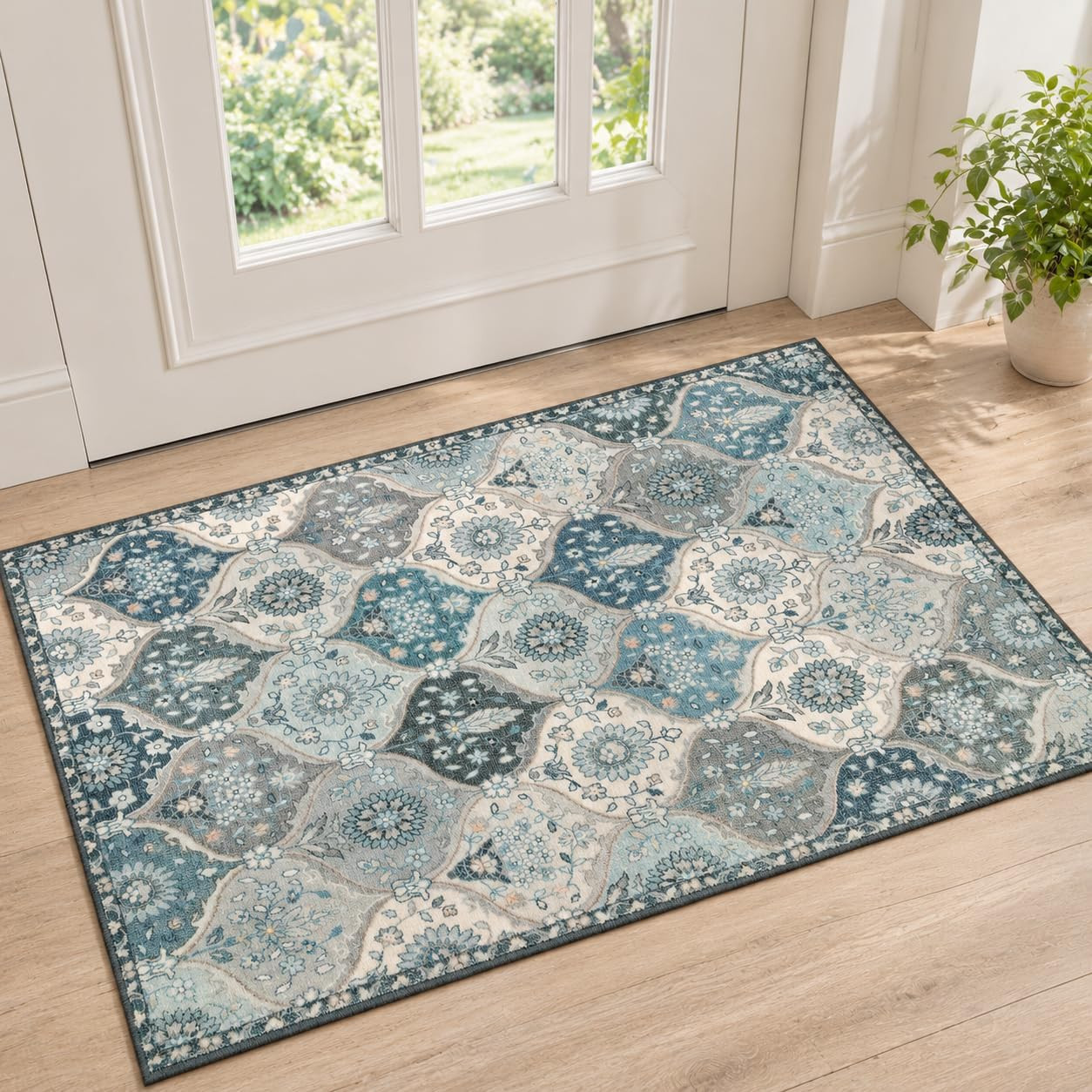 Moroccan Trellis Front Door Mat Indoor Entrance, 2X3 Rugs for Entryway Non-Slip