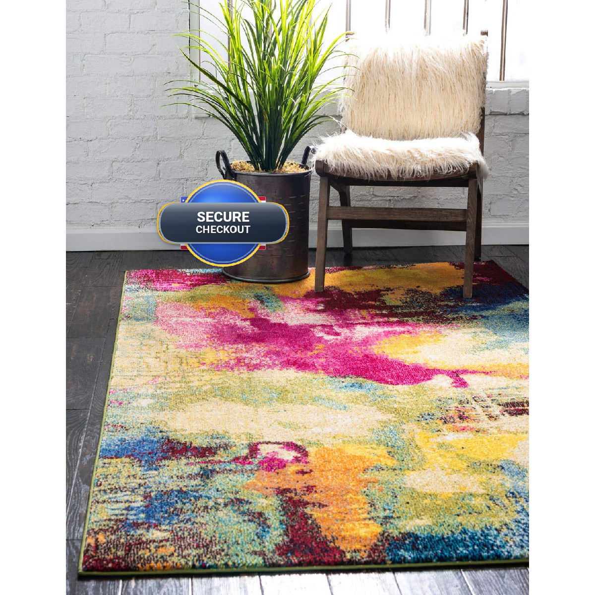 Unique Loom Estrella Collection Colorful Abstract Watercolor Modern Eclectic