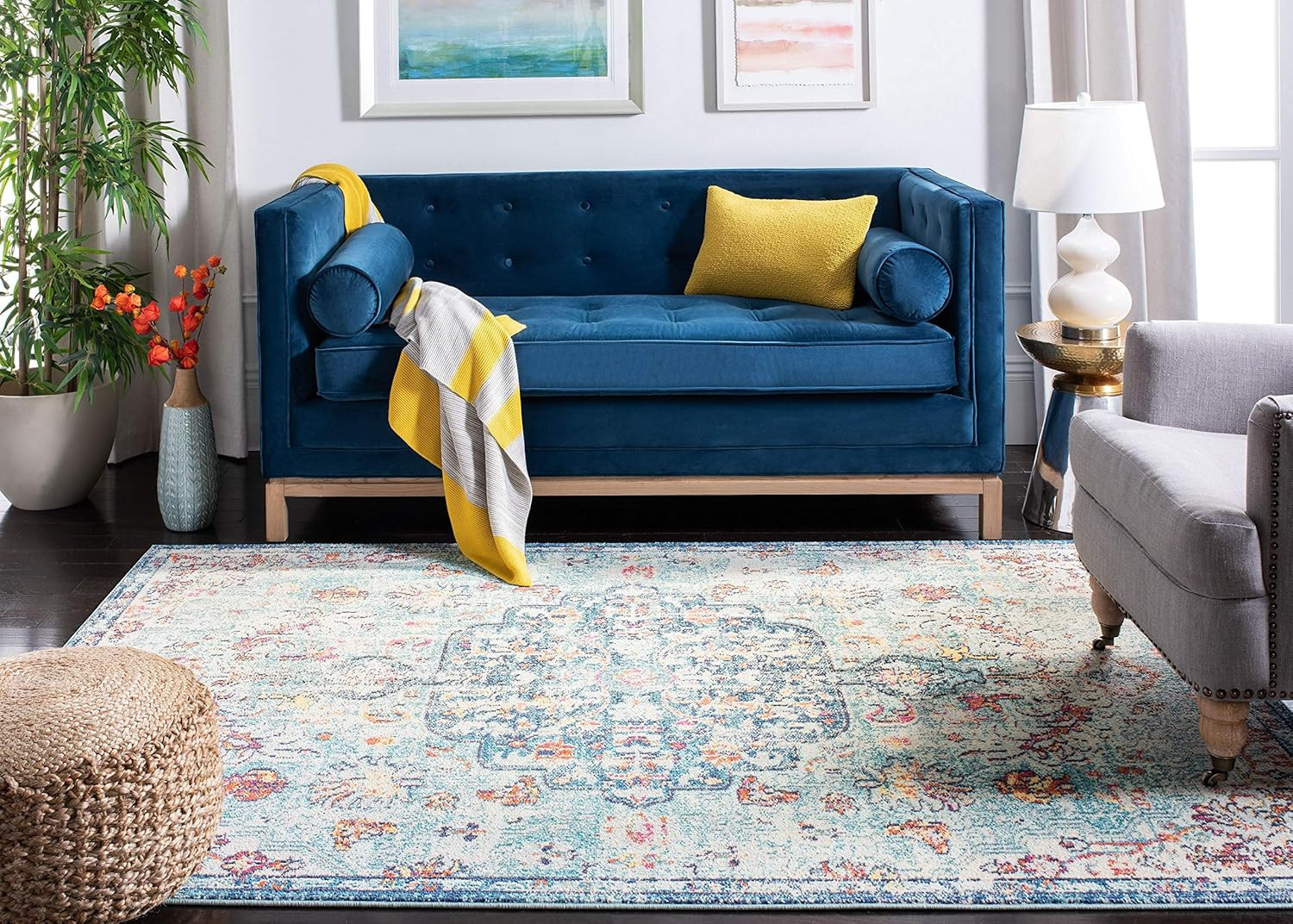 Madison 6′ x 9′ Area Rug, Navy & Light Blue, Boho Chic Design