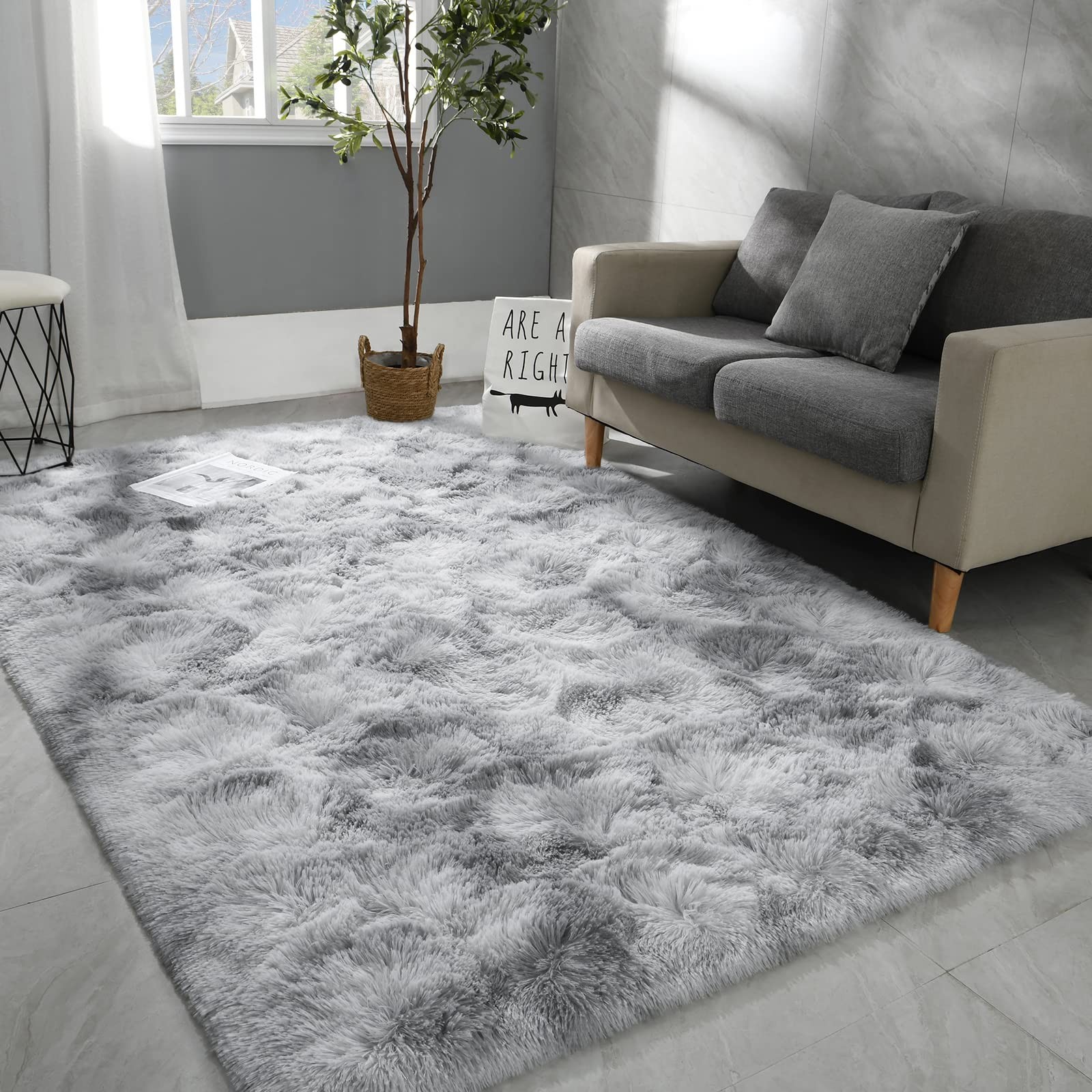 Hutha 4×6 Large Area Rugs for Living 4′ x 6′ (Rectangular), A-light Grey