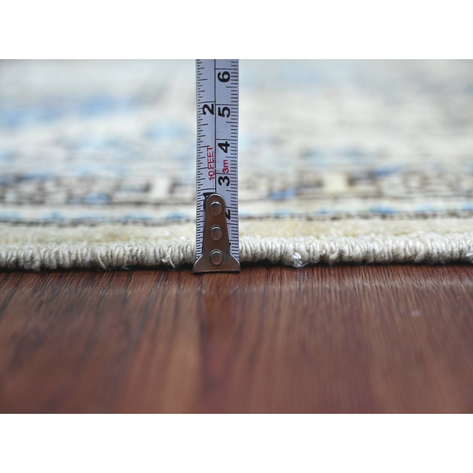 2’8″x7’6″ Oyster Gray Elephant Feet Design Hand Knotted Wool Runner Rug 22663