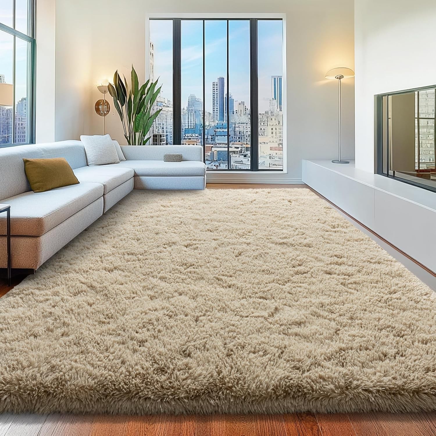 Fluffy Area Rugs Tan Soft Plush Shaggy Carpet Mat for Living Room Bedroom Floor