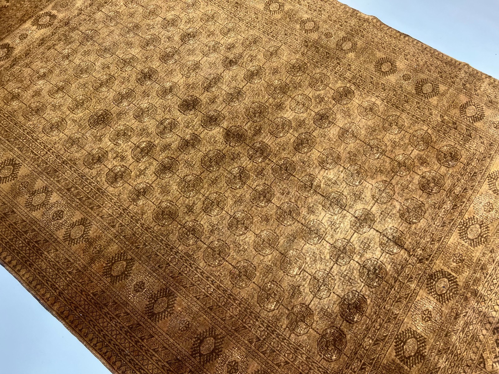 6×9 Vintage Turkoman Rug Hand-Knotted Afghan Wool Carpet with All-Over Gul