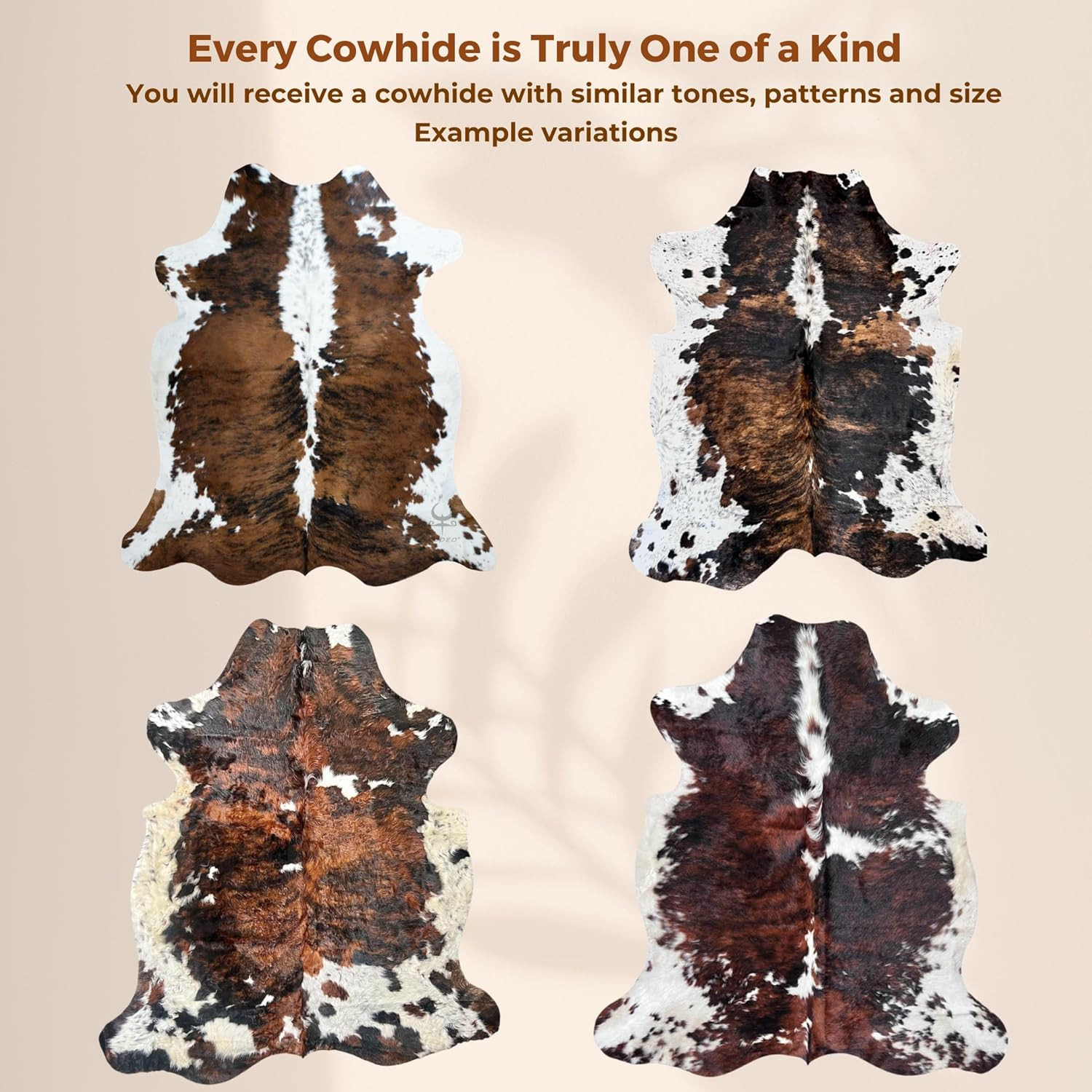 Tricolor Cowhide Rug 8×10 – Unique, Eco-Friendly, Easy to Clean for Rustic Homes