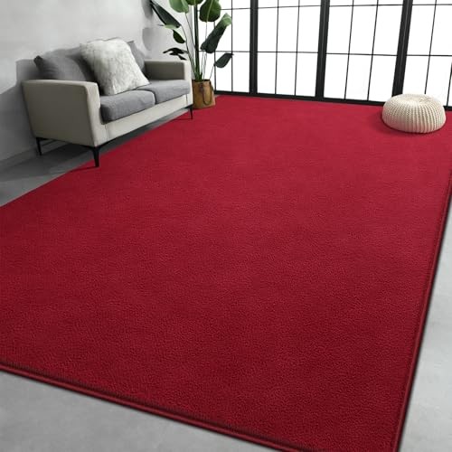 Large Area Rugs for Living Room Bedroom, 5×8 Feet Burgundy Red Rug, Minimalist