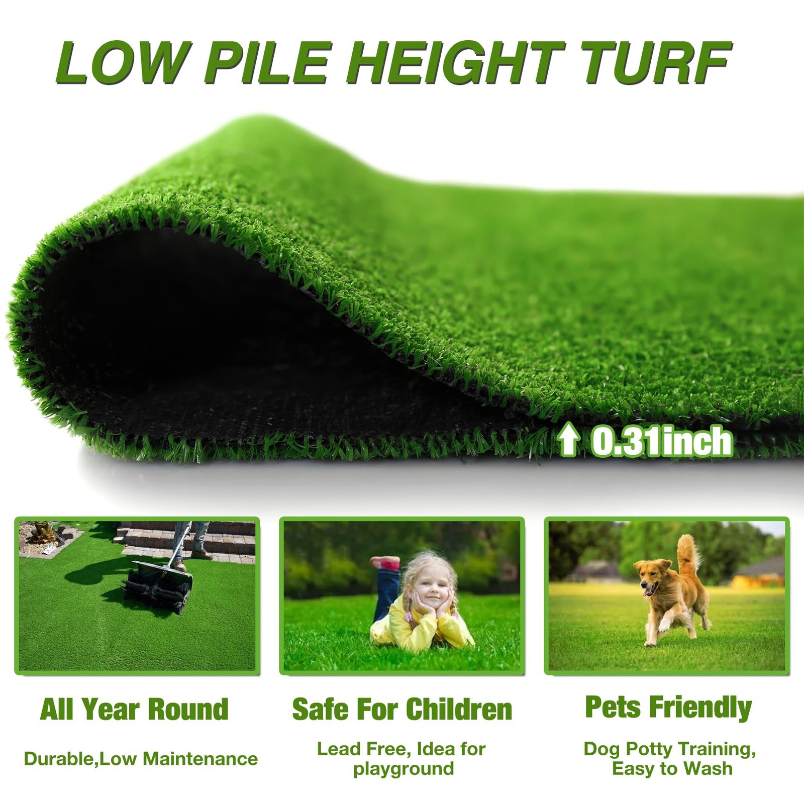 Green Artificial Grass Outdoor Rug 6FT X 6FT, Fake Turf Carpet Flooring Mat f…