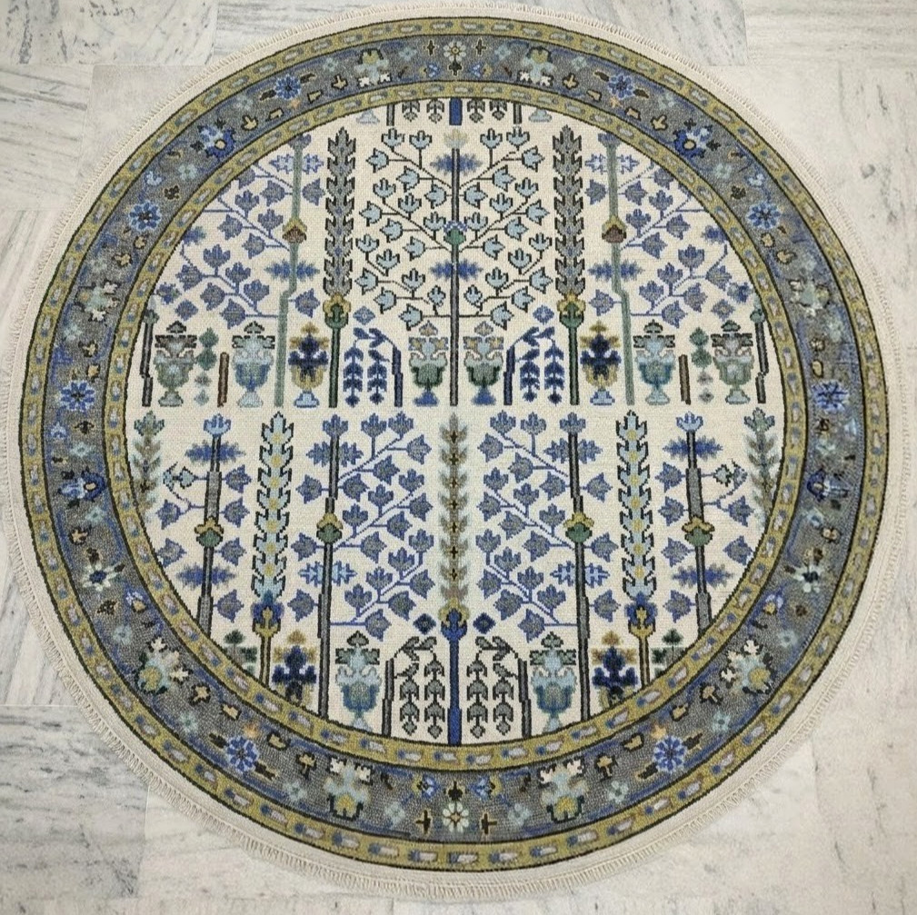 Tree Of Life Round Oushak Rugs 6×6 8×8 10×10 12×12 ft Hand Knotted Wool Carpets