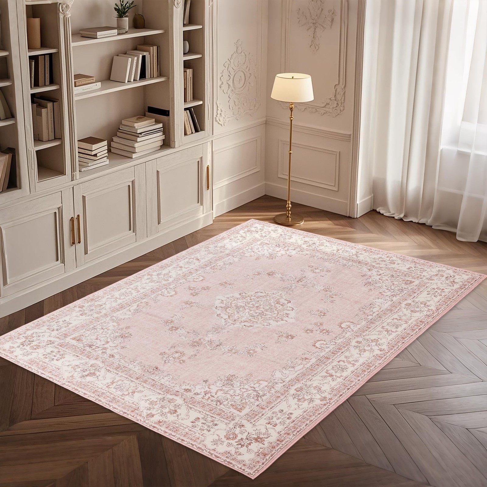 Brevonox 8×10 Area Rugs Washable: Oriental 8′ x 10′ (Rectangular), Soft Pink