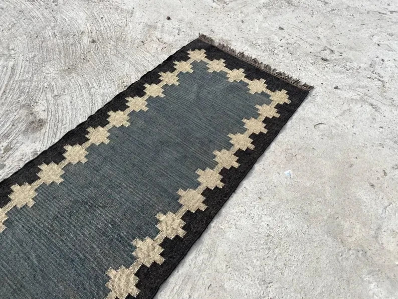 Wool Jute Rug, Vintage Kilim Rug navajo rug, tribal rug, southwestern rug Runner