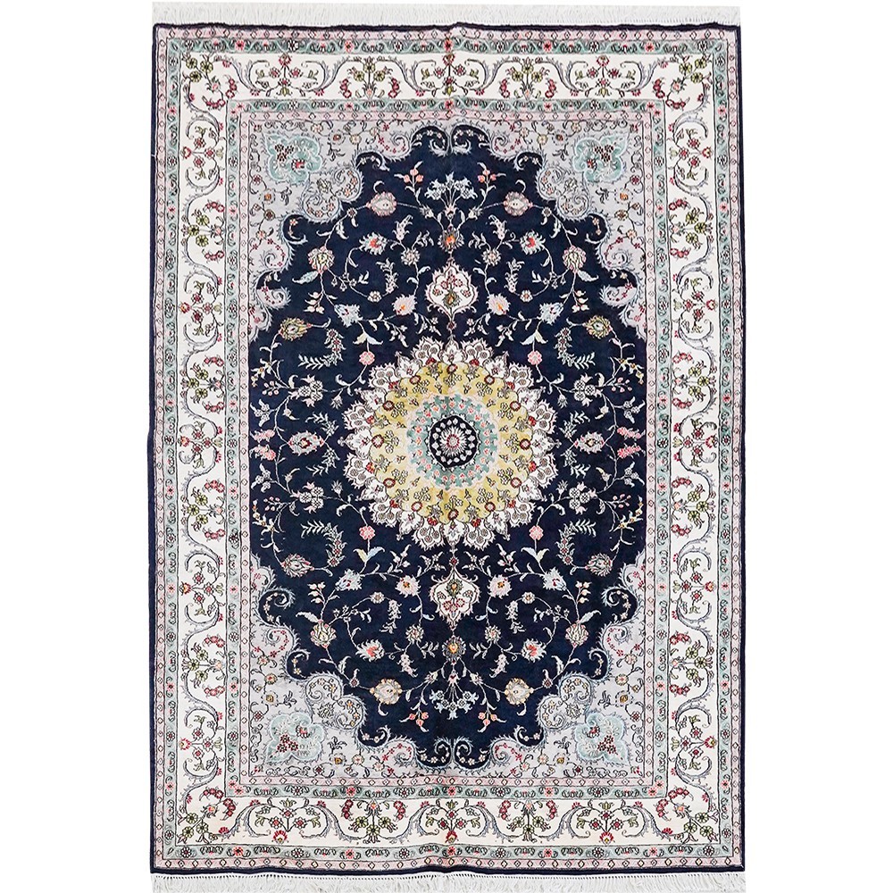 Zhiyi 6x9ft Handmade Silk Area Rug Blue Hand-knotted Carpet for Study Home 214C