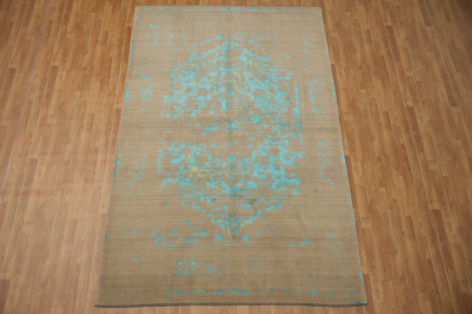 Sophisticated Neutral With Teal Highlights Rug 7×10 Ft Handmade Turkish Carpet