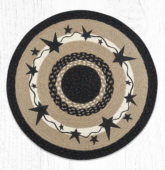 Braided Round Stenciled Painted Area Rug By Earth Rugs. STARS. 27” Round