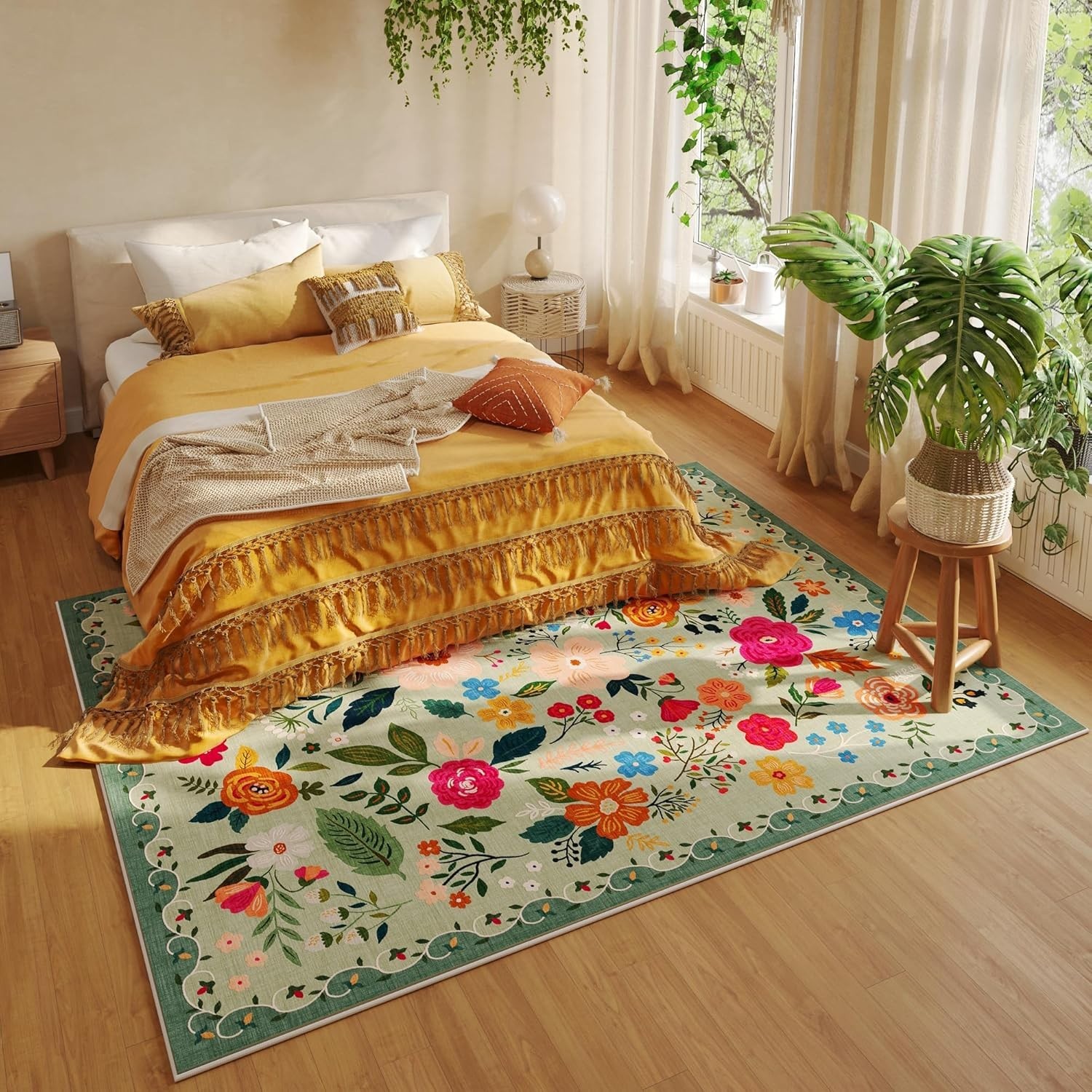 Eco-Friendly Washable Boho Floral Area Rug