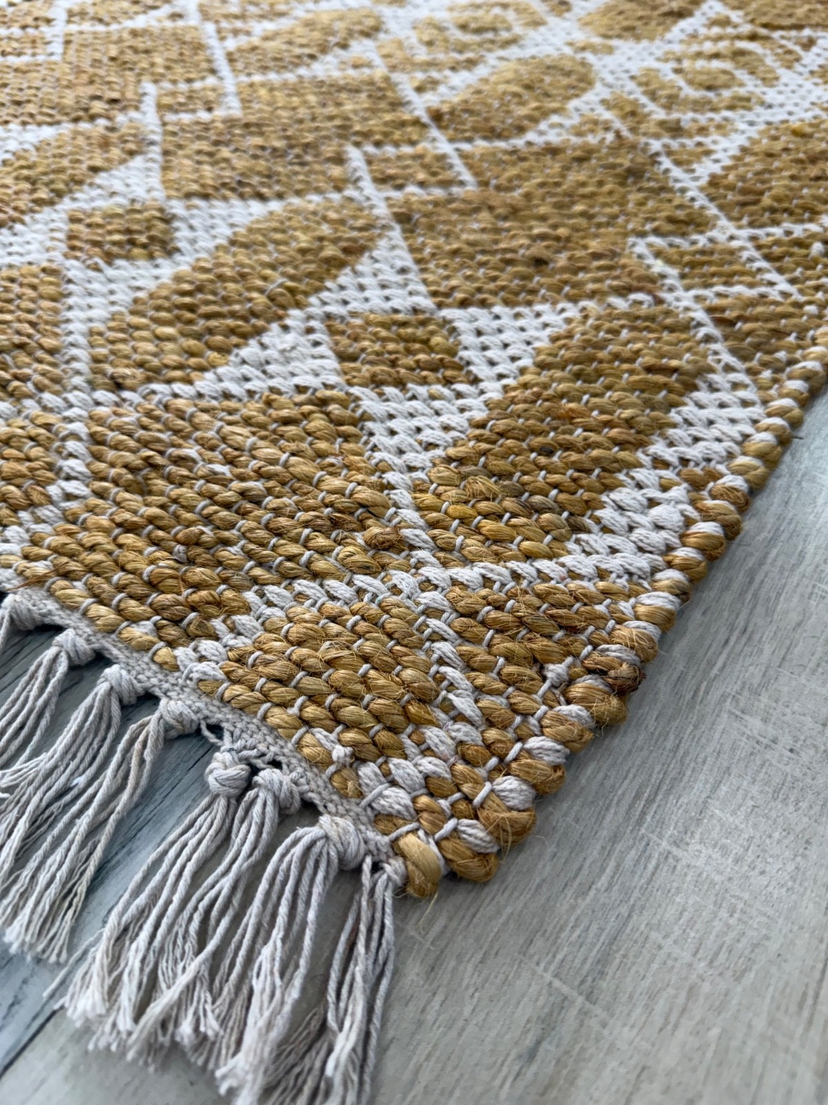 Jute Cotton Hand Woven Area Rug Golden Natural Traditional Scandinavian Kilim
