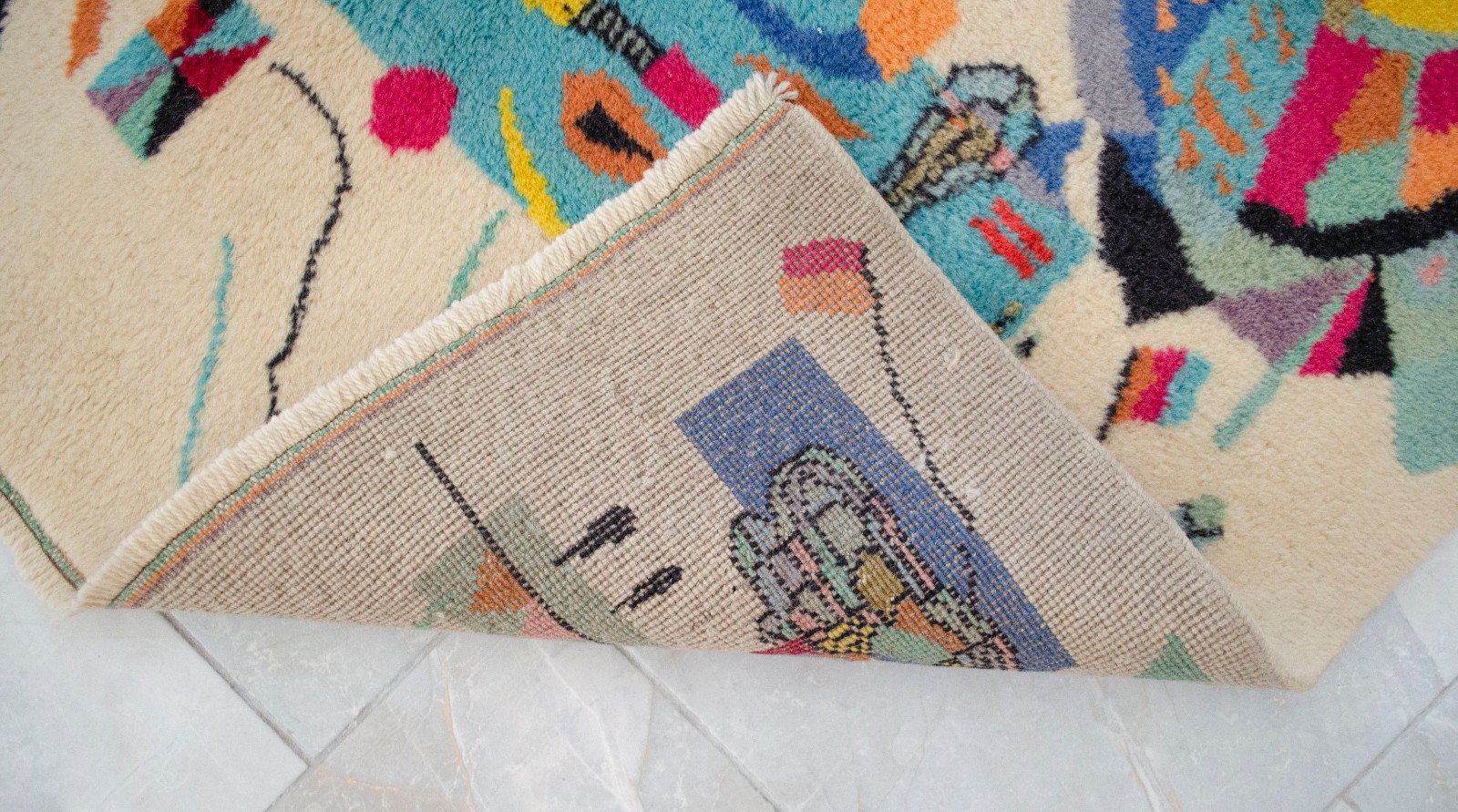 Kandinsky Style Abstract Rug | Vintage Hand-Knotted Wool Art Carpet 3’7″ x 5’0″