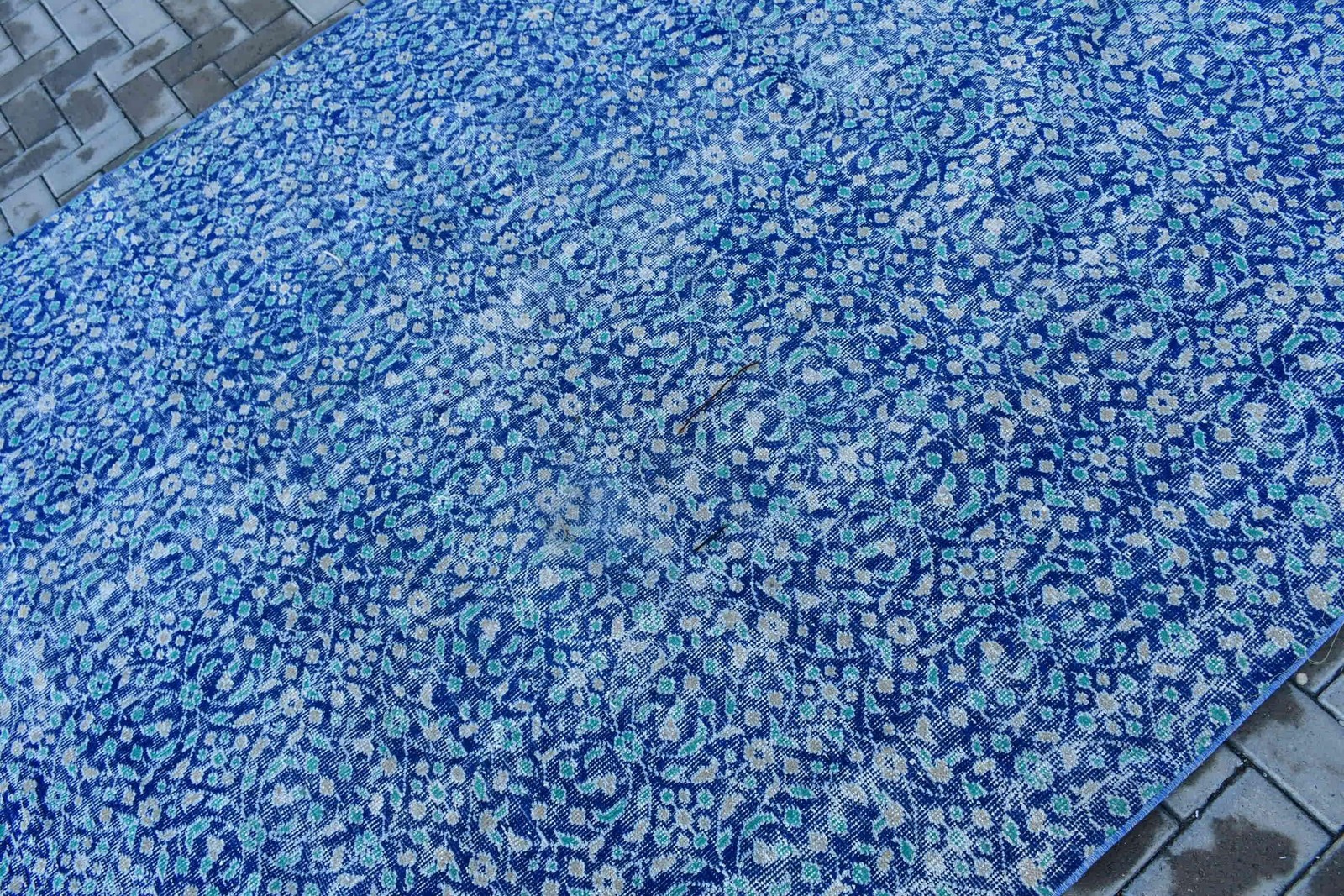 6,46×9,3 ft Vintage Turkish Rug, Large Rug, Blue Wool Rug
