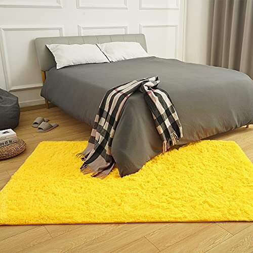 Premium Soft Fluffy Rug Modern Shag Carpet, High Pile, Solid 4×5.3 Feet Yellow