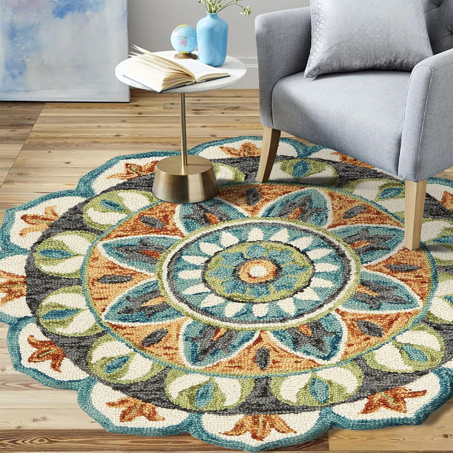 LR Home 6Ft Round Hand Woven Wool Area Rug – Boho Decor for Any Room