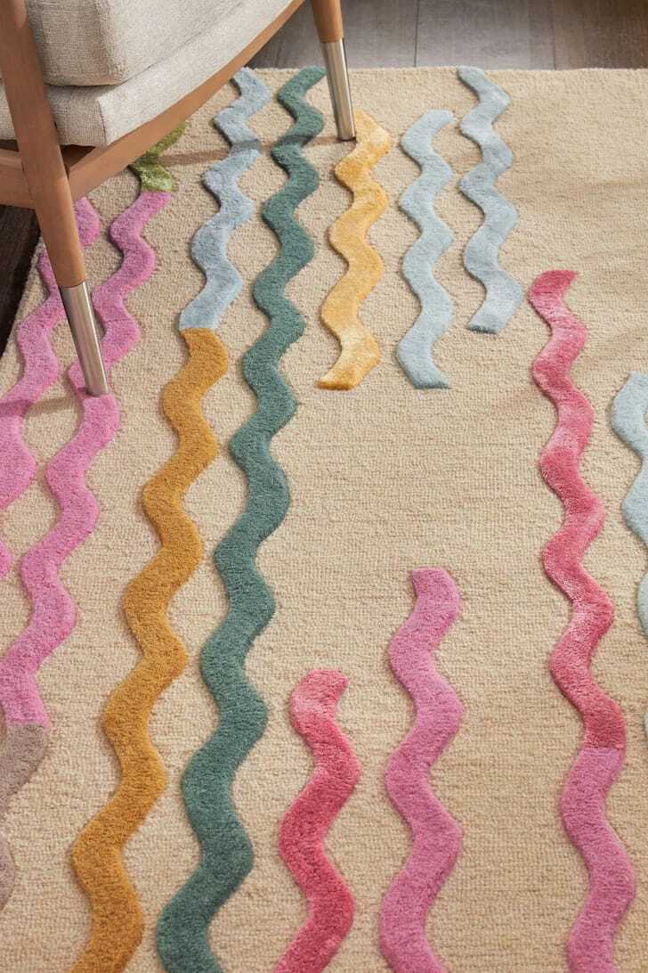 Hand Tufted Modern Area Rug Irregular Zig Zag Wave Stripe Carpet for Bedroom