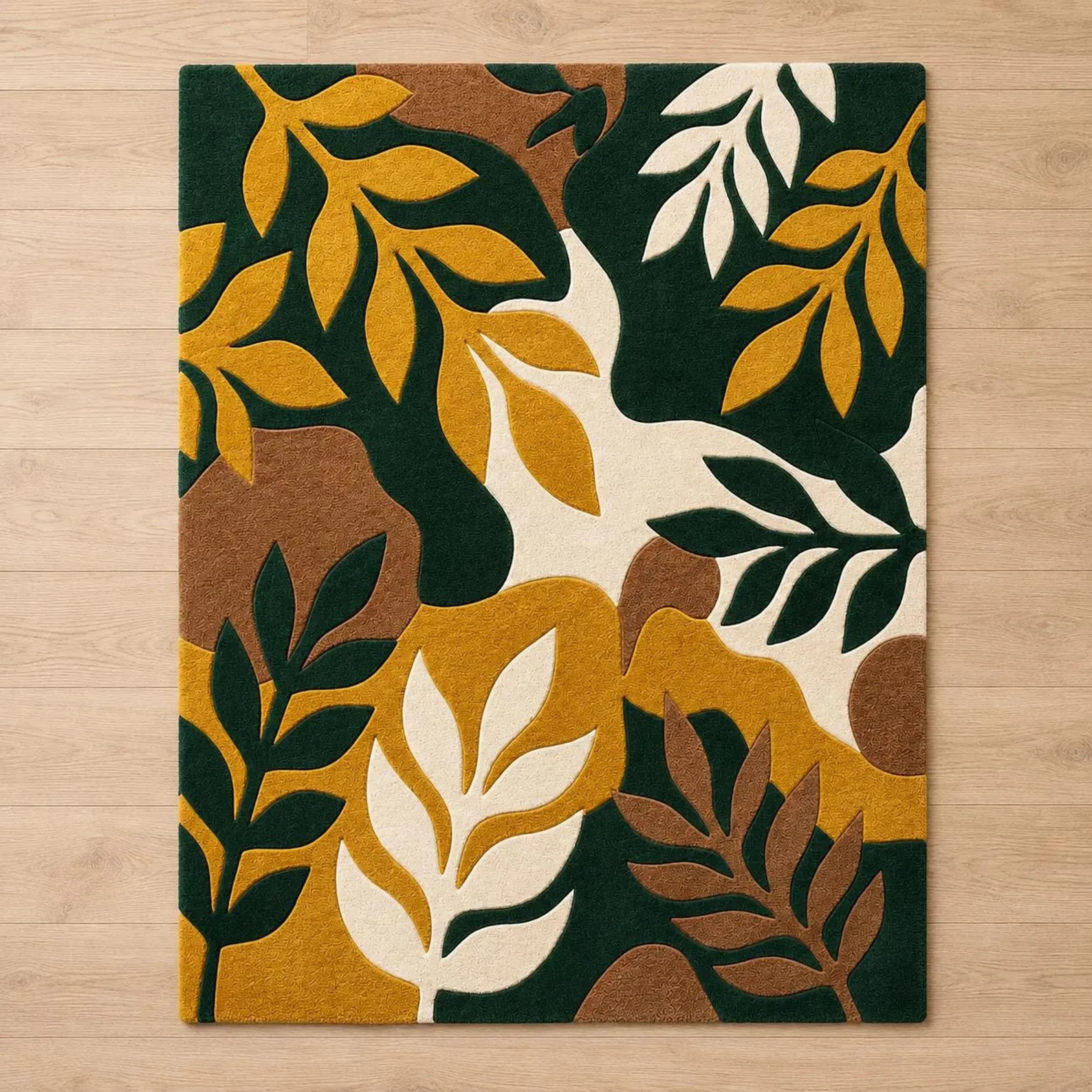 Hand Tufted Wool Botanical Leaf Rug, Modern Tropical Nature Carpet, Living Room
