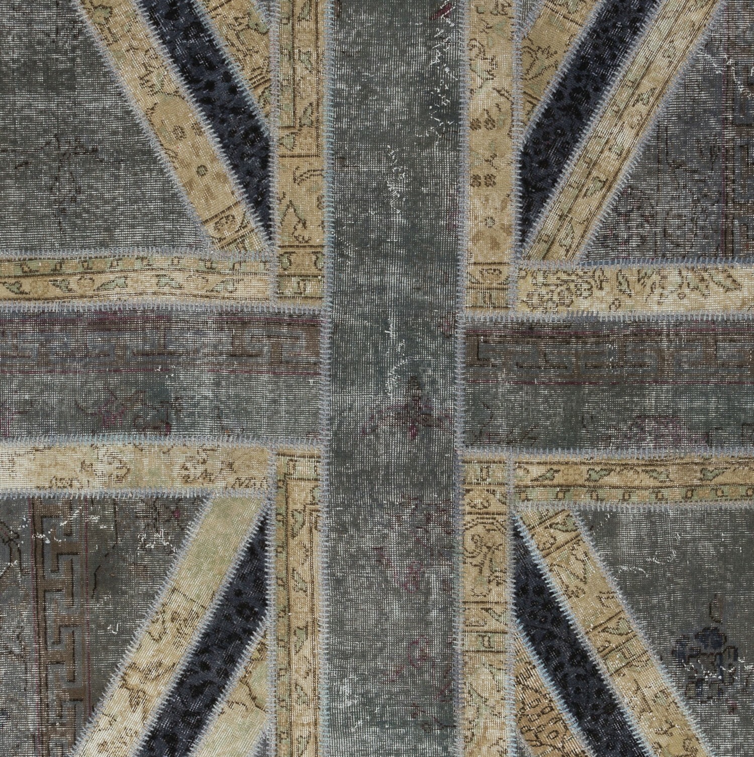 Union Jack British Flag Design Patchwork Rug Made from Re-Dyed Vintage Carpets