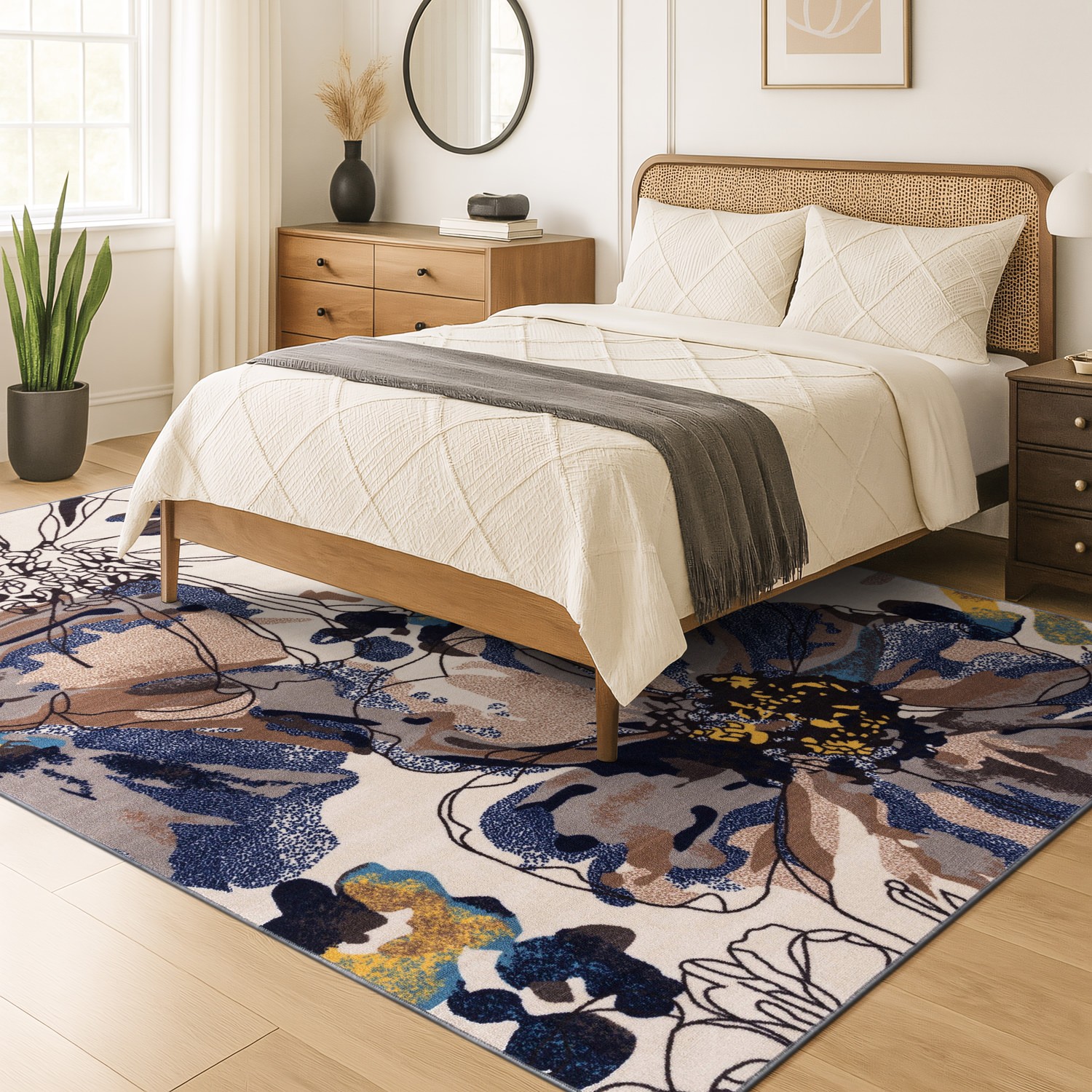 Rugsop Area Rug Modern Bright Flowers Non-Slip Carpet Large Living Room Rug 8×10