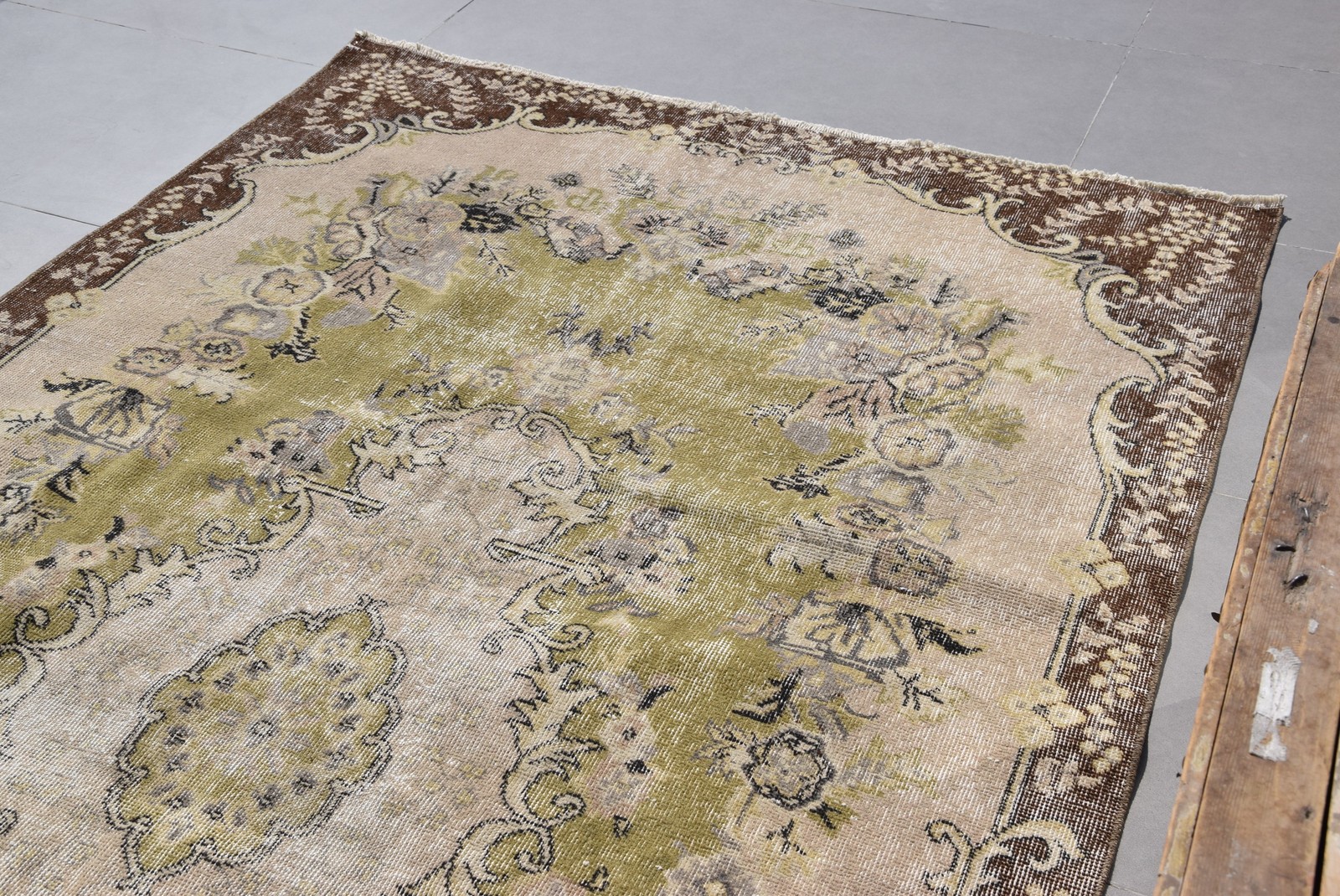 Turkish Vintage Large Rug 5,2×9,3 ft, Brown Green Oriental Rug