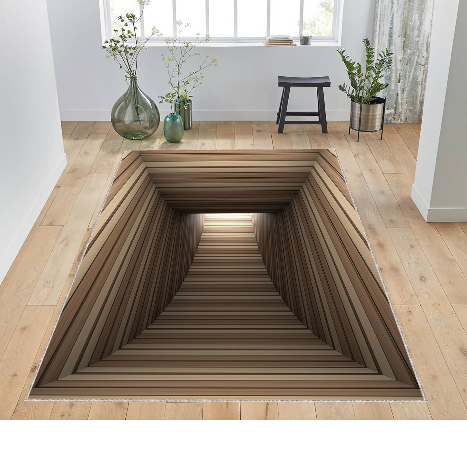 Wood Tunnel Optical illusion Rug, Optical illusion Vortex Rug, 3D Vortex Rug,