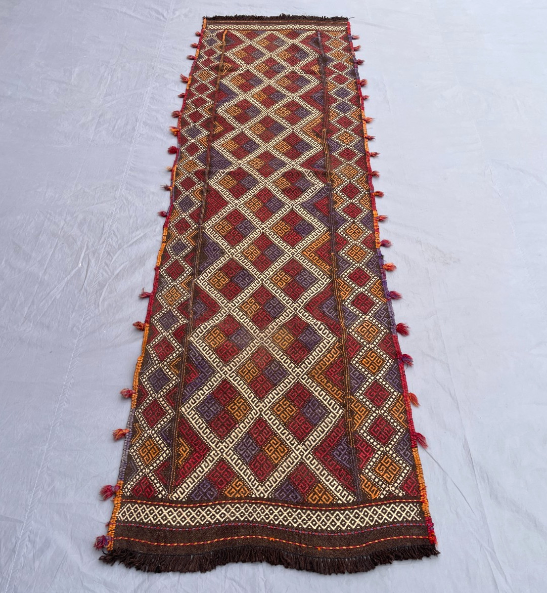 2’8 x 9’9 Ft Afghan Kilim Runner Rug – Diamond Geometric Tribal Flatweave Design