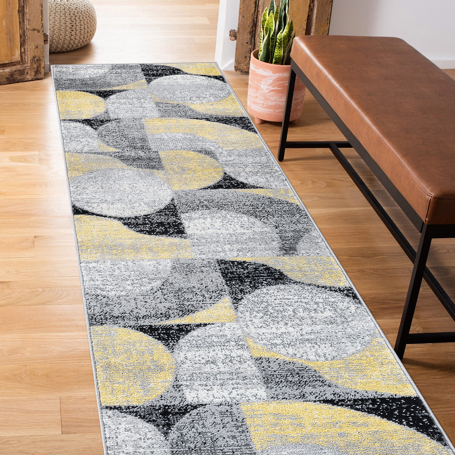 Rugshop Rugs Runners Geometric Design Hallway Rugs Bedroom Rug Yellow Rugs 2×7