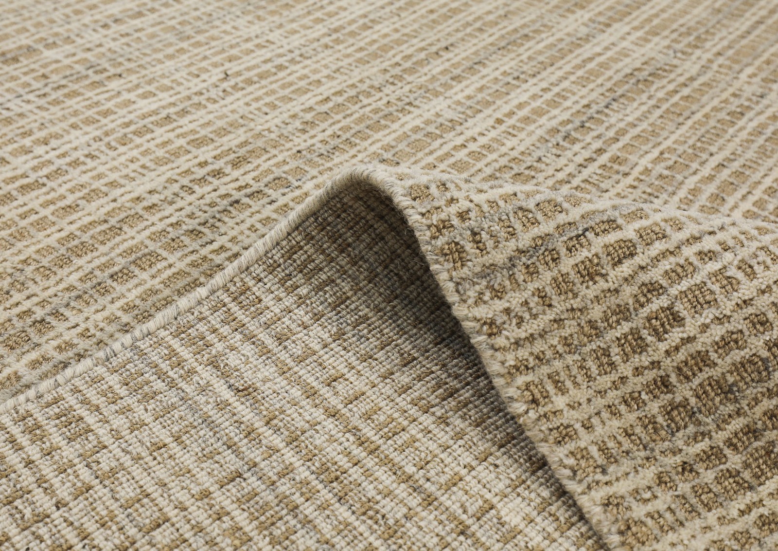 8×10 Hand Loomed Wool & Jute Tan Beige Textured/ Grid Loop N Cut Pile Area Rug