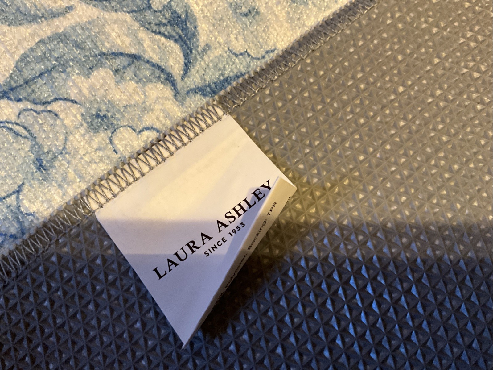 Laura Ashley Accent Runner Rug Chenille Floral Washable – Toile Blue – 20 x 60”