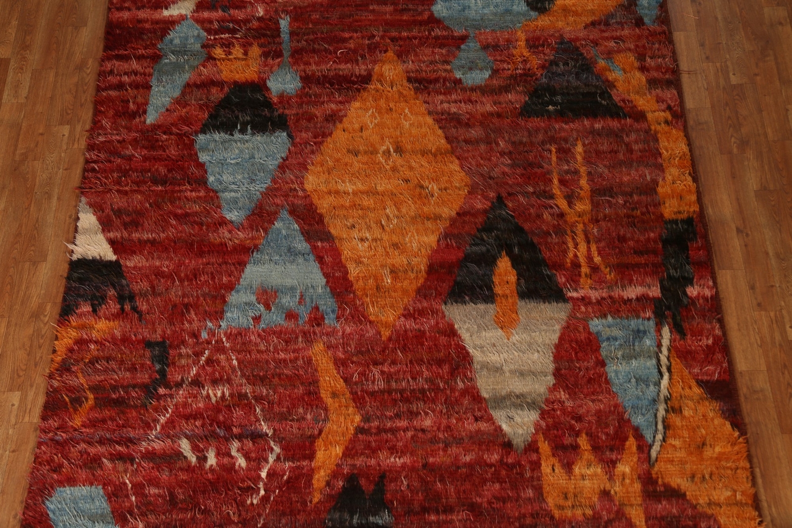 Tribal Moroccan Shaggy Berber Area Rug Abstract Hand-knotted Wool Carpet 7×10