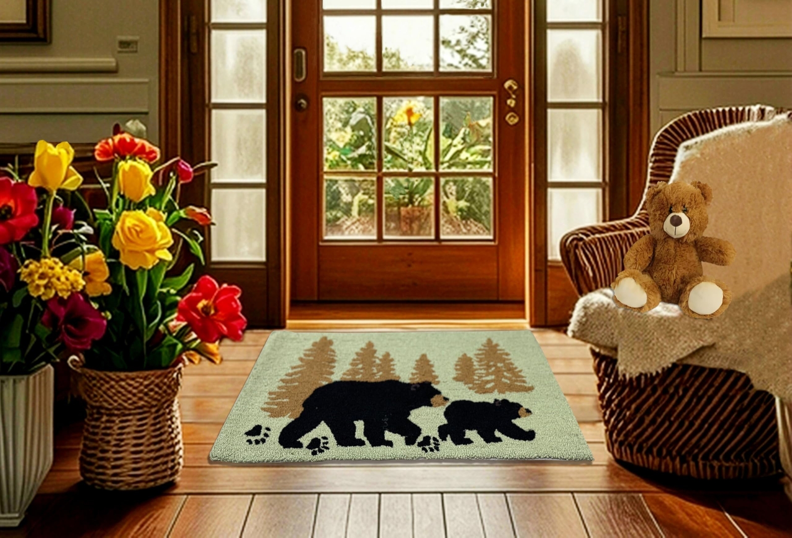 Woodland Bear Tree Silhouette Hand-Hooked Accent Rug 28.5 X 17 Inches for Hom…