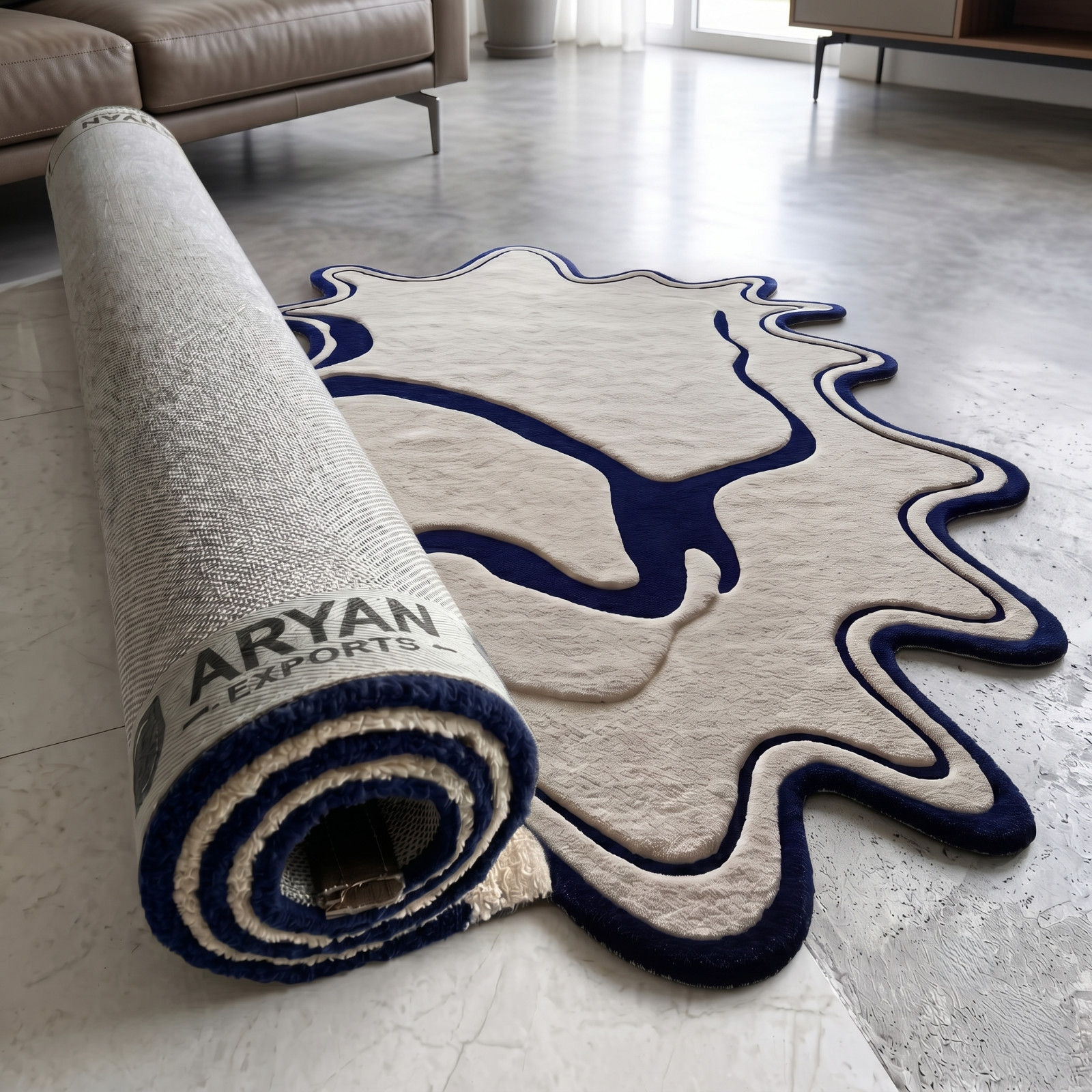 8×10 Hand Tufted Wool Area Rug Blue Modern Irregular Designer Carpet Living Room