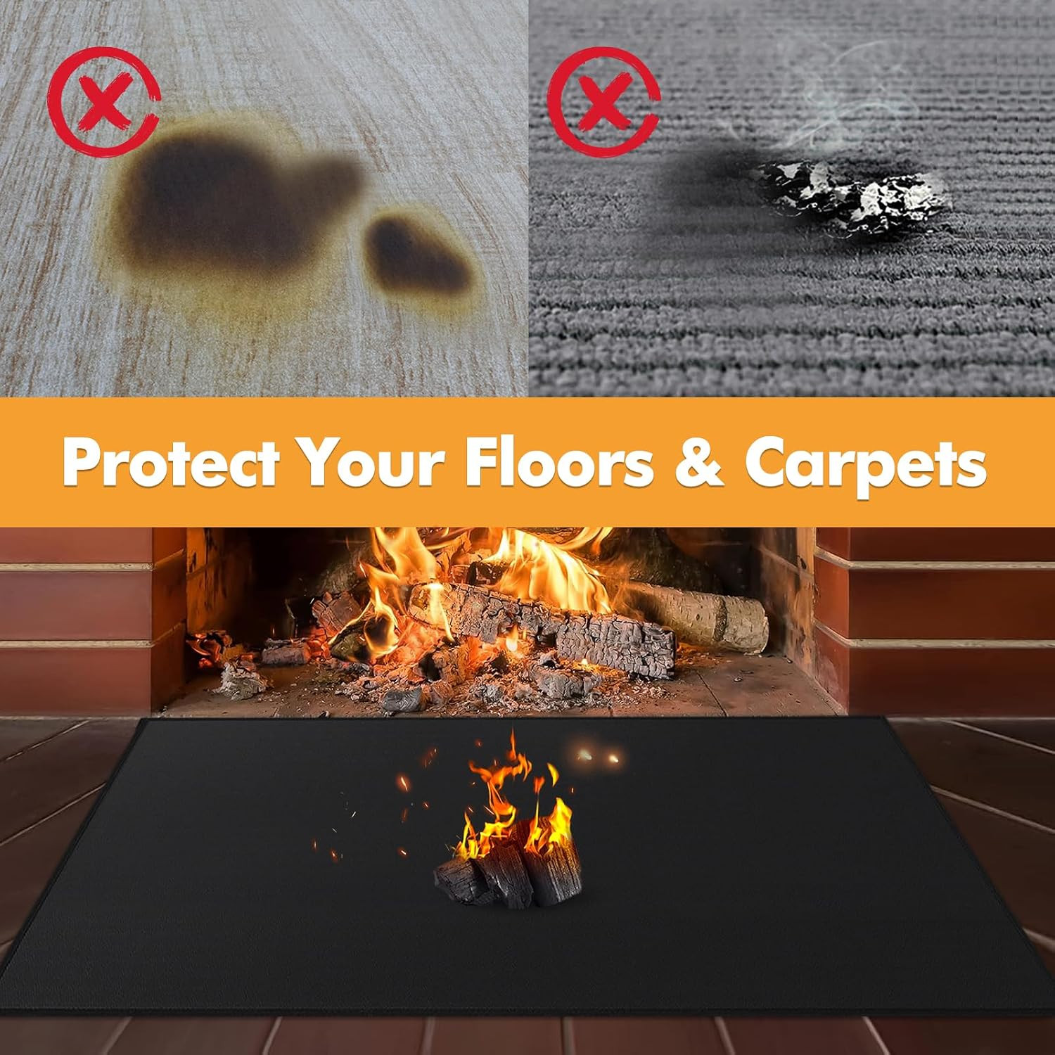 Hearth Rugs for Fireplaces Fire Resistant, 4′ X 2’4″ X 0.04”, Black | 1800°F Fi