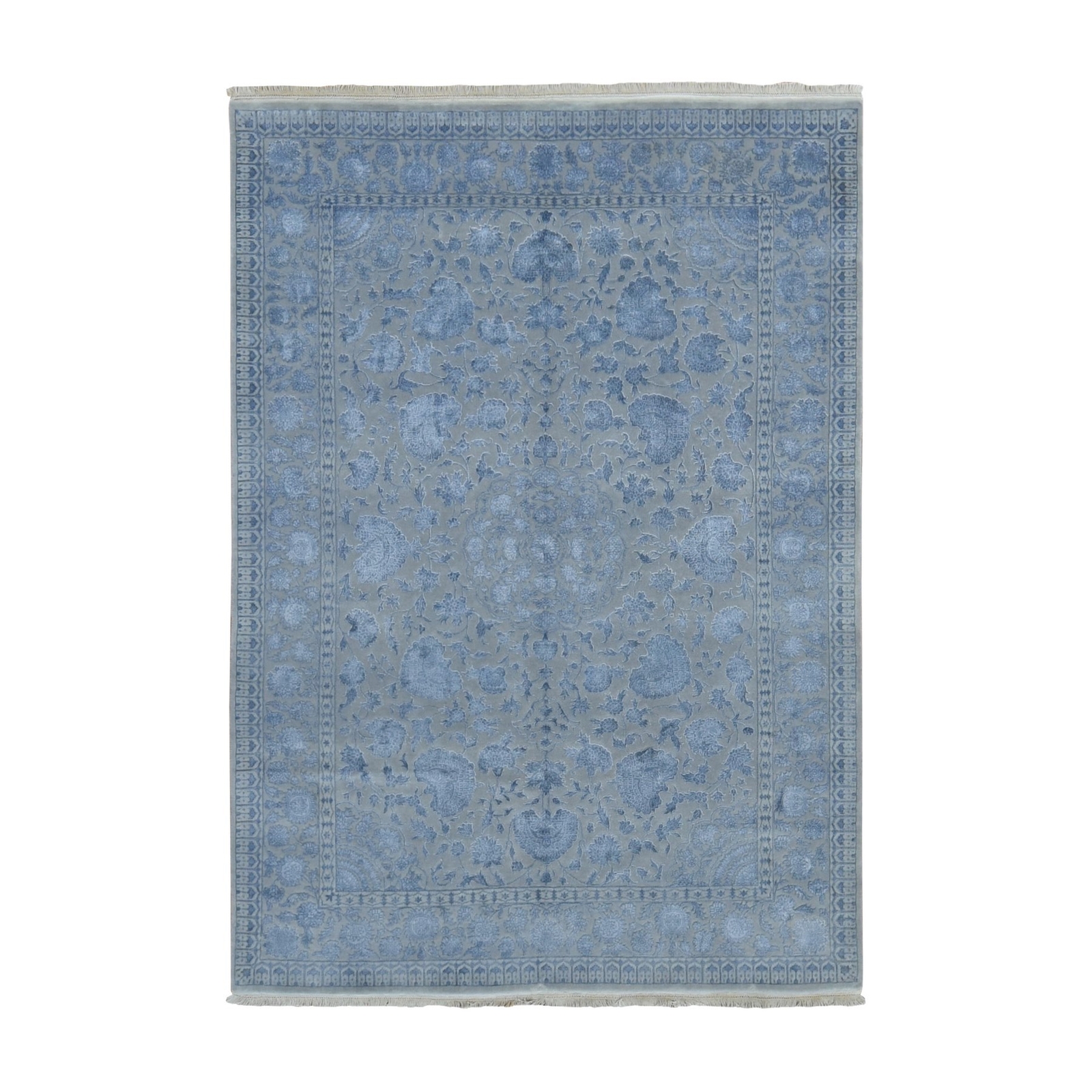 5’7″x7’10” Gray Kishoon Design 250 KPSI Wool and Silk Hand Knotted Rug R80982
