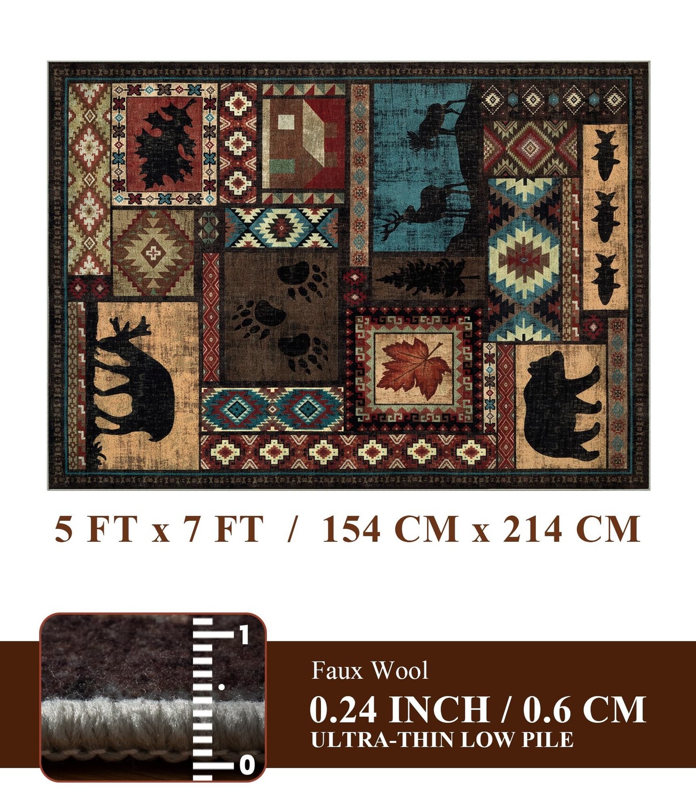 YIHOUSE Rustic Cabin Area Rug 5×7,Machine Washable Lodge Bear Rug,Non-Slip Pile