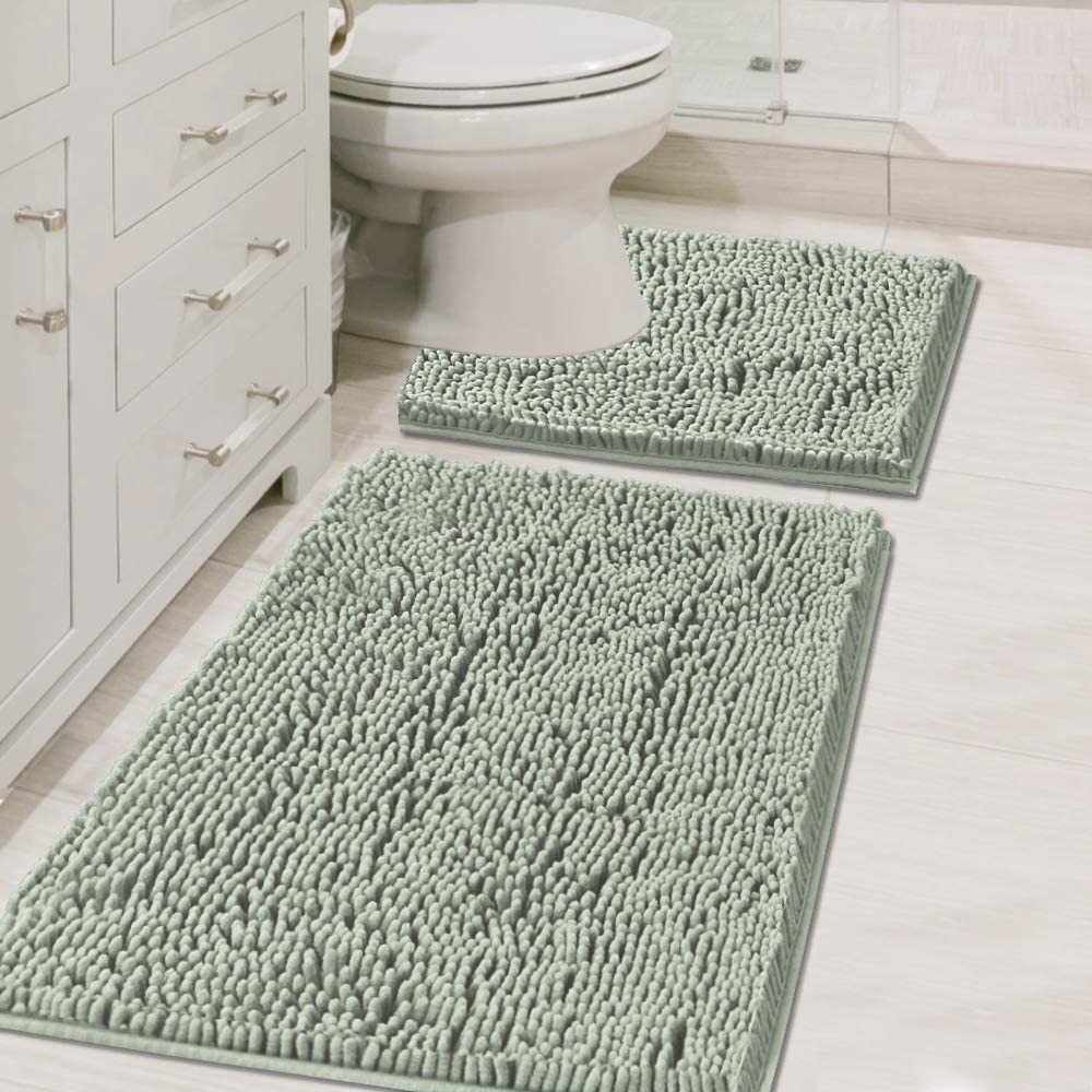 H.VERSAILTEX Luxury Chenille Bath Rug Mat Set Sage 32×20 20×20 Soft Absorbent