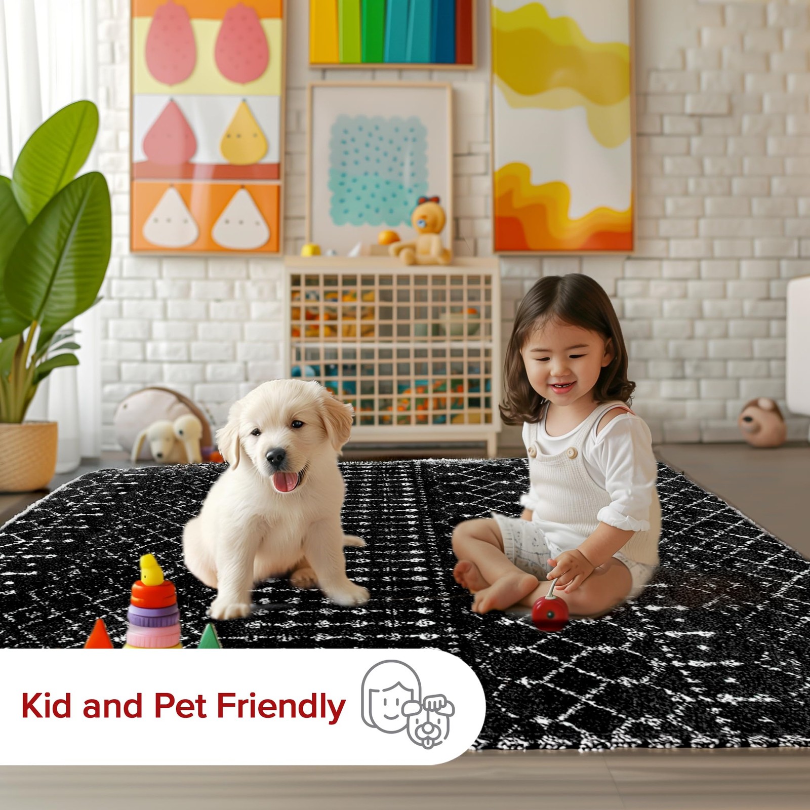 nuLOOM Moroccan Blythe Area Rug, 4′ x 6′, Black and White
